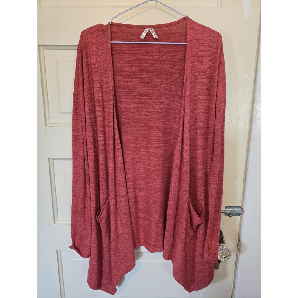 Mudd Cardigan Size S Rust Color EUC Slouchy Pockets Handkerchief Open Front